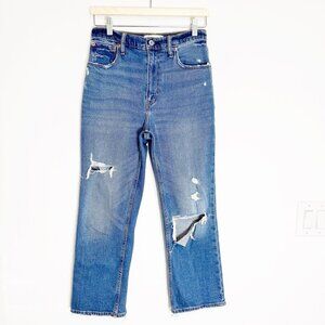 Abercrombie SHORT The‎ Ankle Straight Ultra High Rise Blue Jeans Baggy Size 27